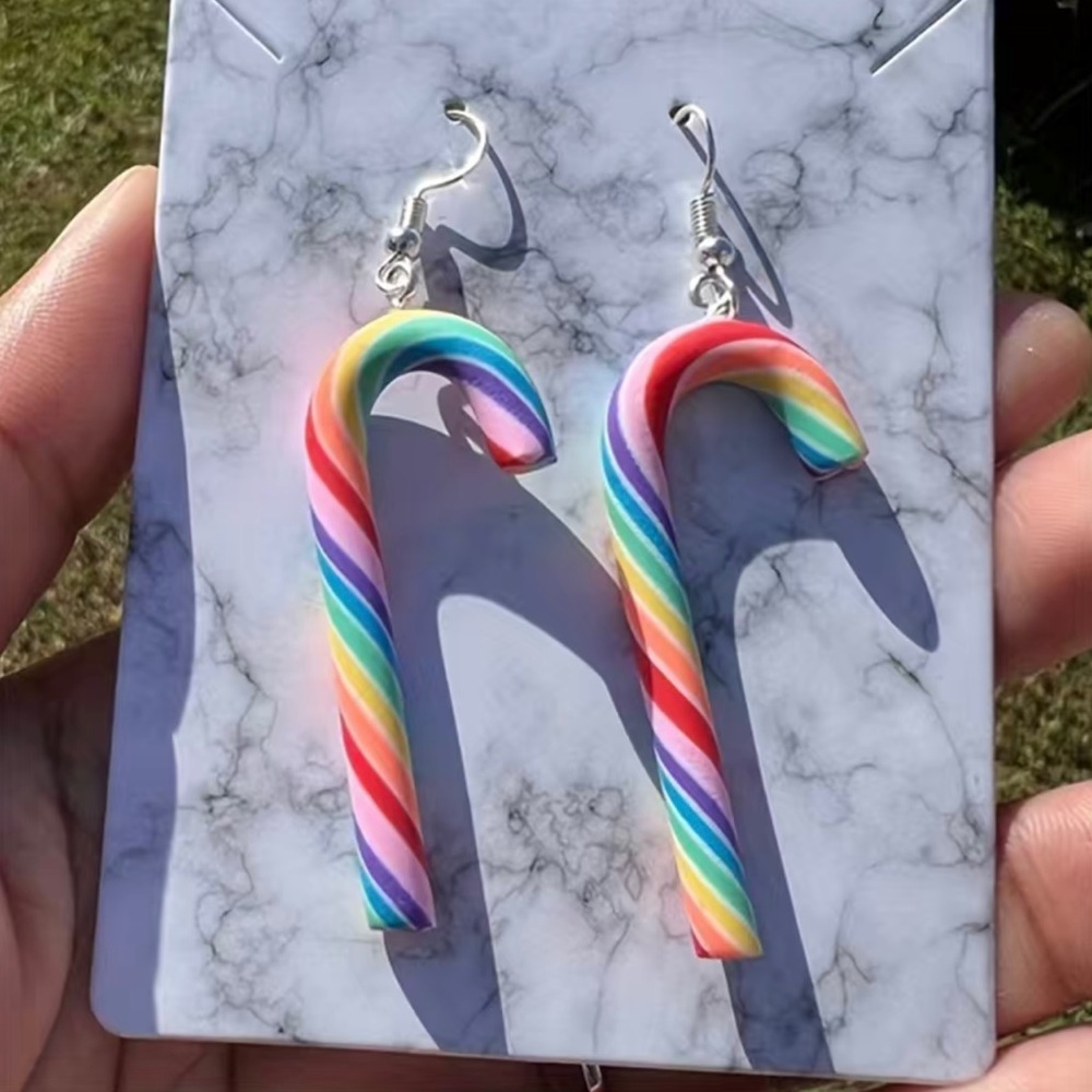 NWT Multi Color Polymer Clay Candy Cane Dangle Earrings